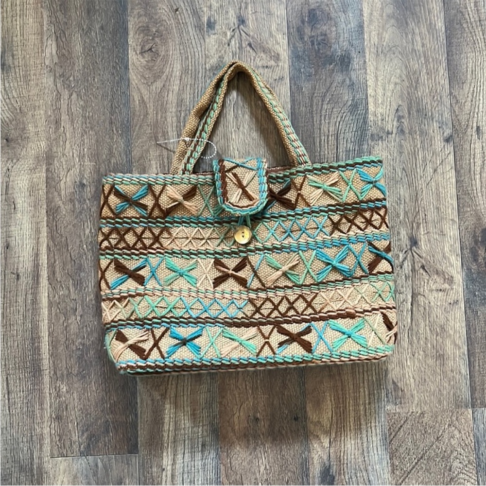Vintage Talon jute boho hippie yarn detail purse